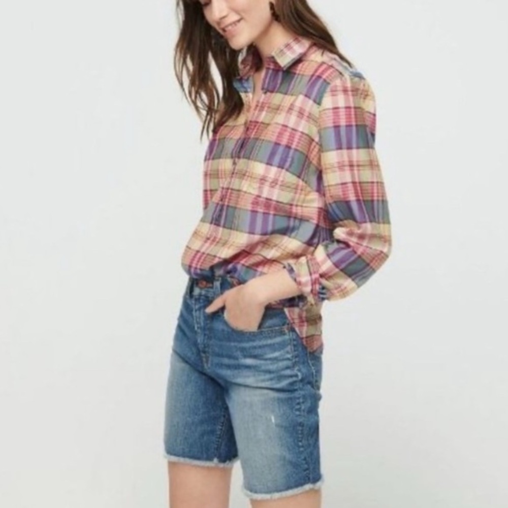 J.Crew Classic Popover Shirt Plaid Cotton Silk NWT